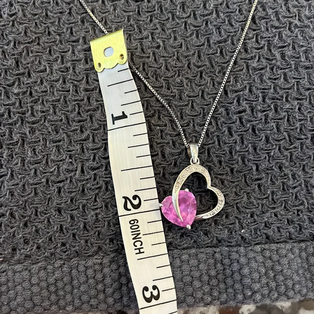 Pink and white sapphire heart-shaped necklace in .925 sterling silver. - Picture 5 of 7